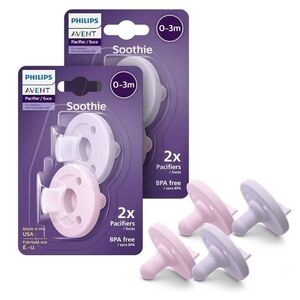 NWT Philips Avent Soothie Pacifiers - Pink and Purple - 0-3Months 2 Packs Of 2